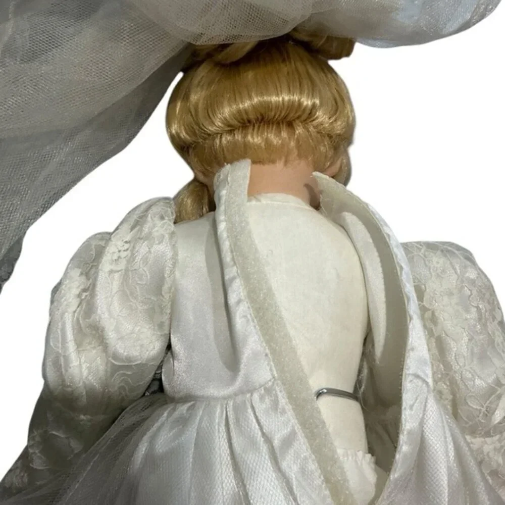 Vintage Porcelain Bride Doll Victorian Wedding Gown Blond Hair Bridal Doll 23 in